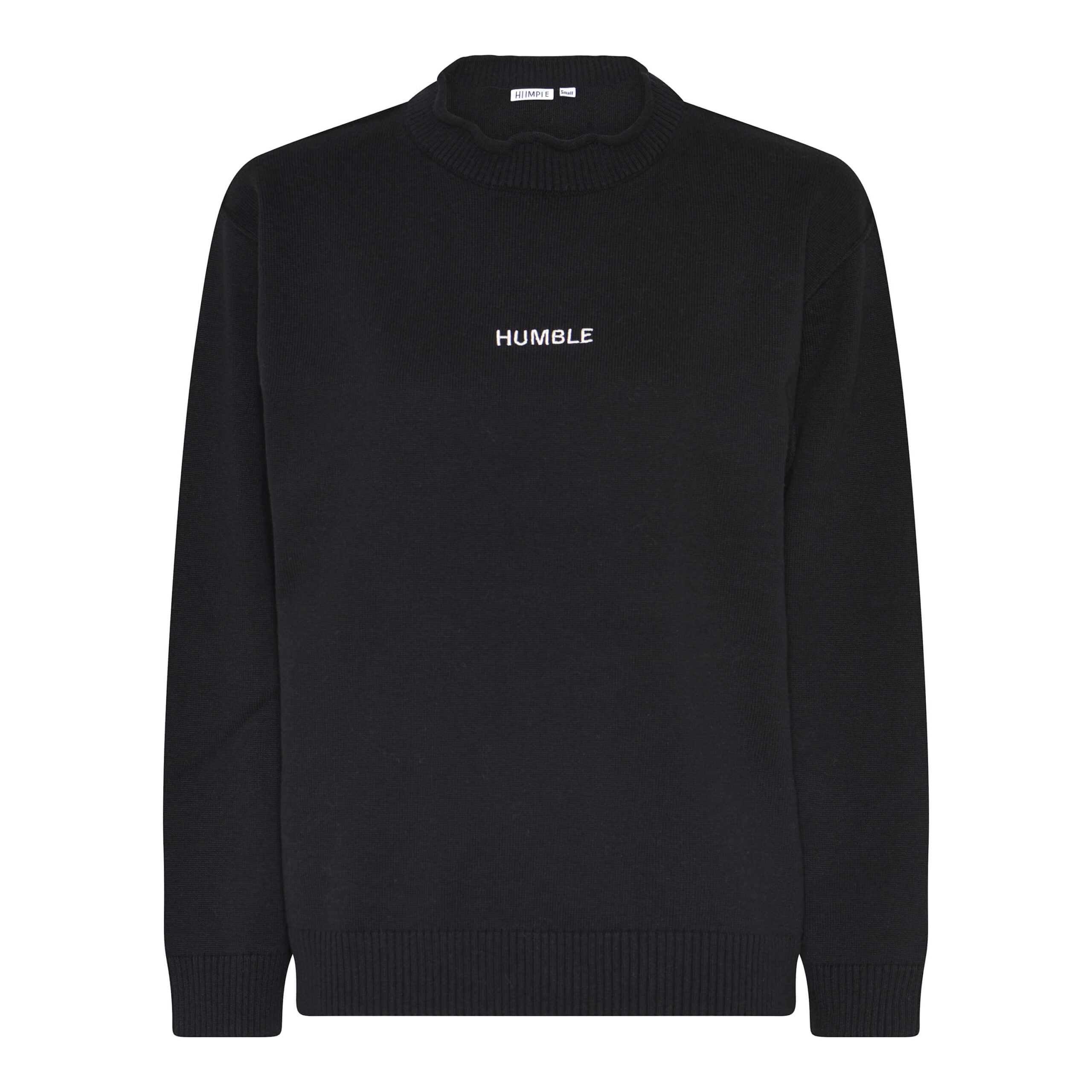 sort strik med hvidt logo foran. Humble JazzHBS pullover Black