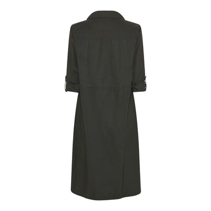 ryggen af army grøn kjole med 2/4 ærme rog knappelukning foran. Humble JessieHbs dress Dark army