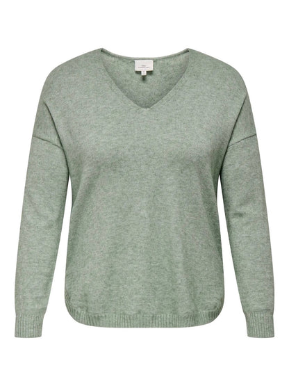 grøn strik med v-hals ONLY Carmakoma CARMARGARETA Pullover Basil