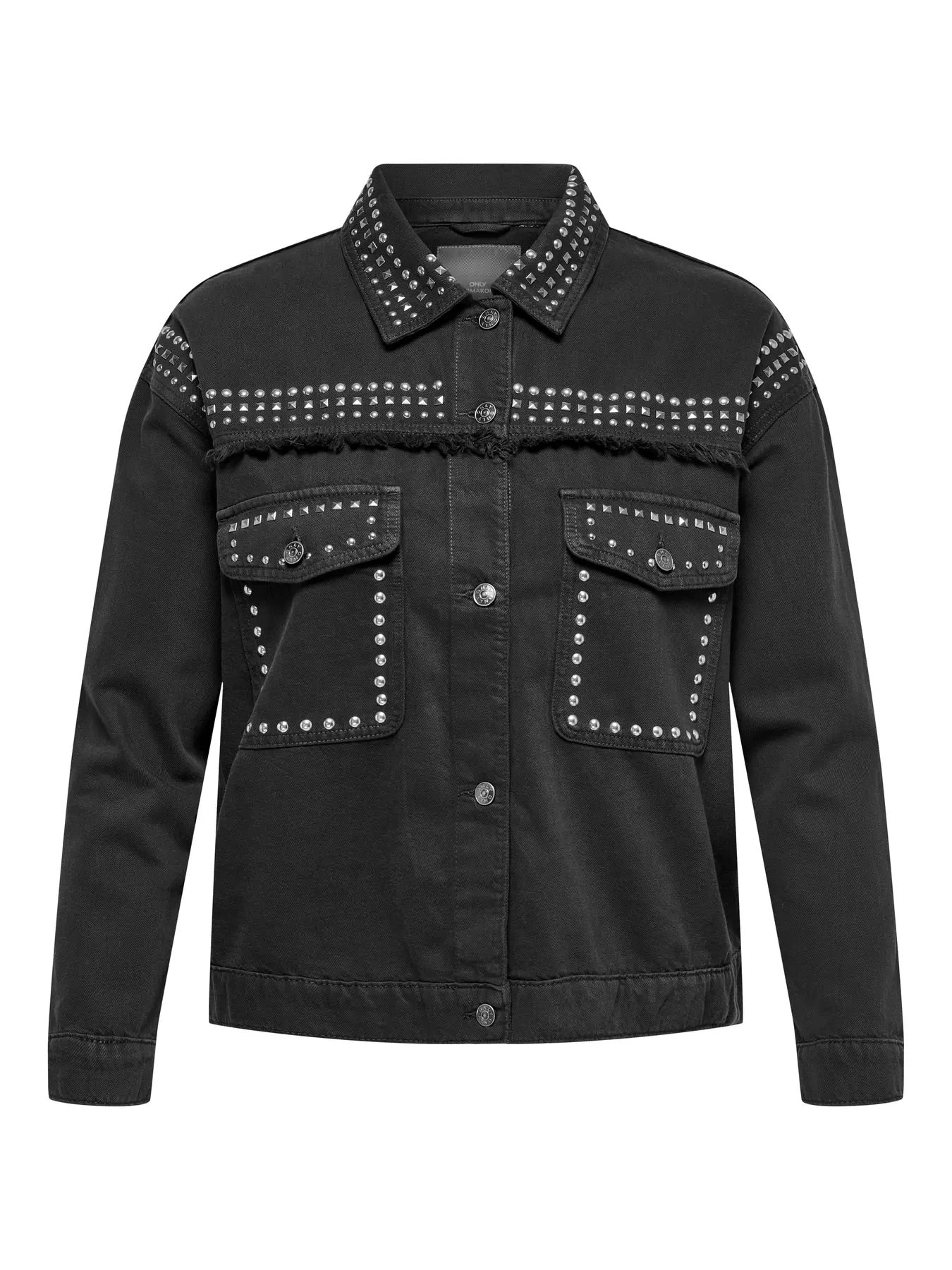 kort sort denimjakke med knitter og knaplukning. ONLY Carmakoma CARMARILLA jacket