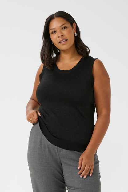 Kaffe Curve Black KCregitta Slipover finstrikket sort top med rund hals