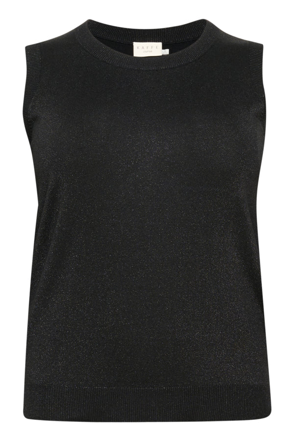 Kaffe Curve Black KCregitta Slipover finstrikket sort top med rund hals