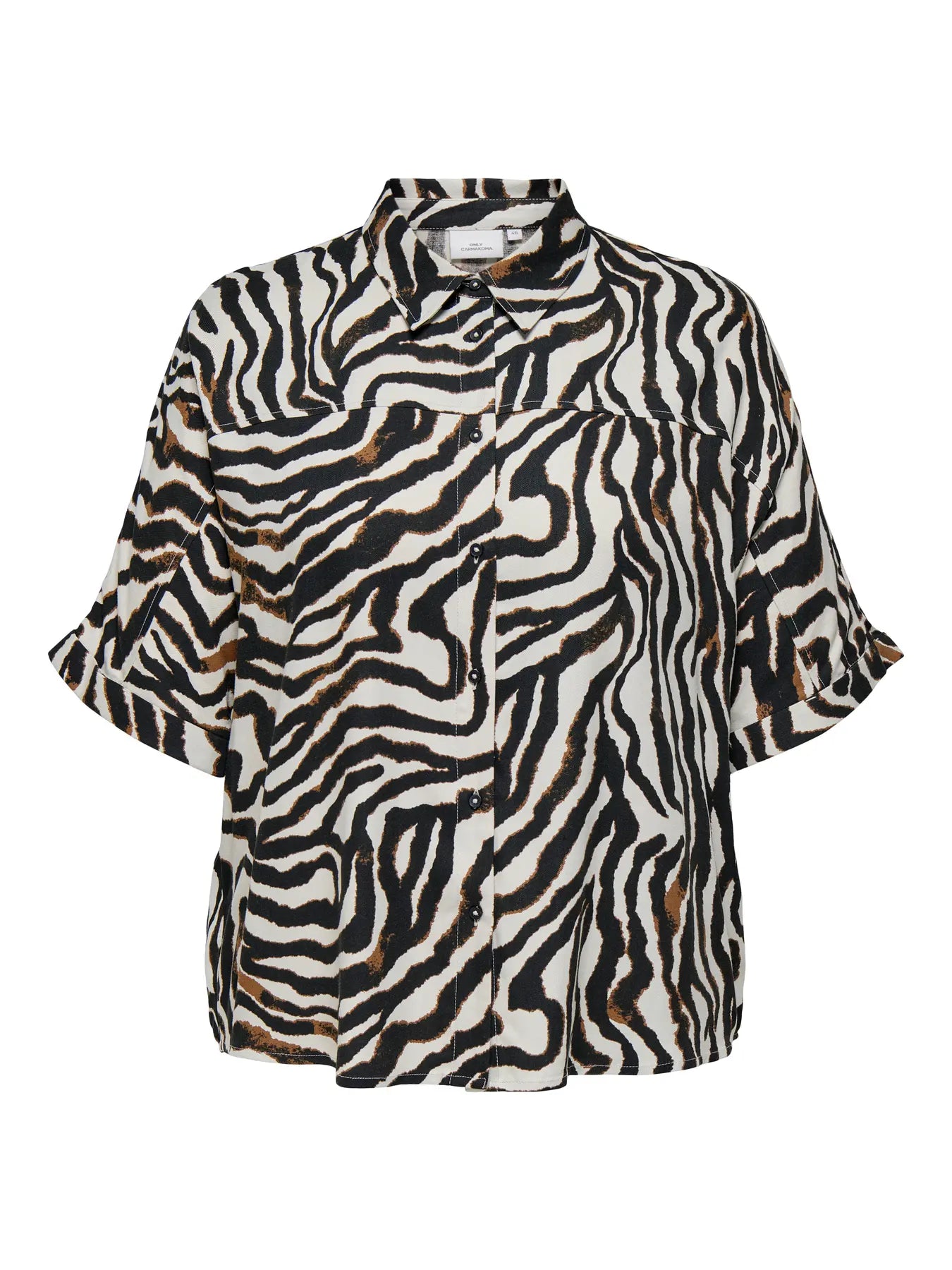 kortærmet zebra skjorte med knaplukning. ONLY Carmakoma CARBERTE Shirt Pumice Stone Zebra