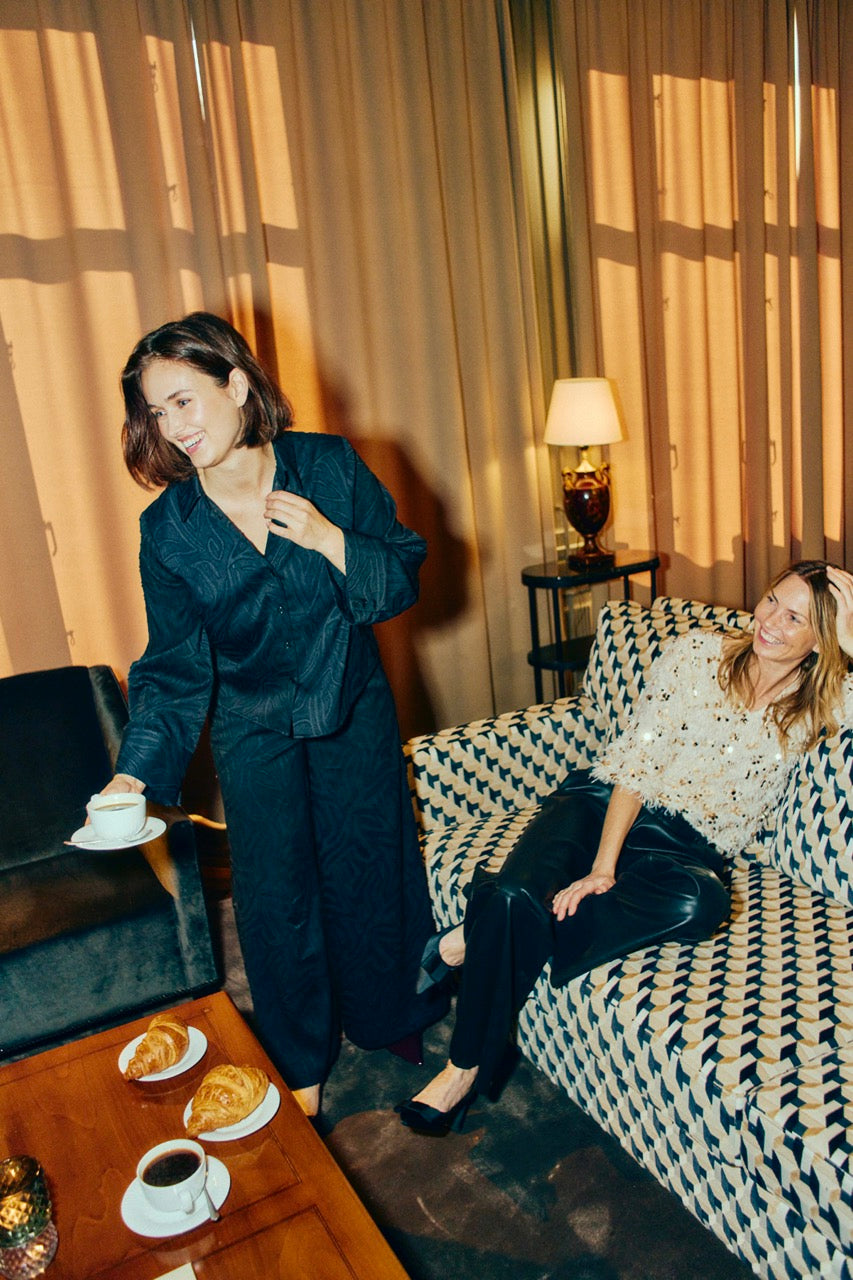 mønstrede sorte bukser mønstrede sorte bukser Freequent FQMINNA-PANTS Black