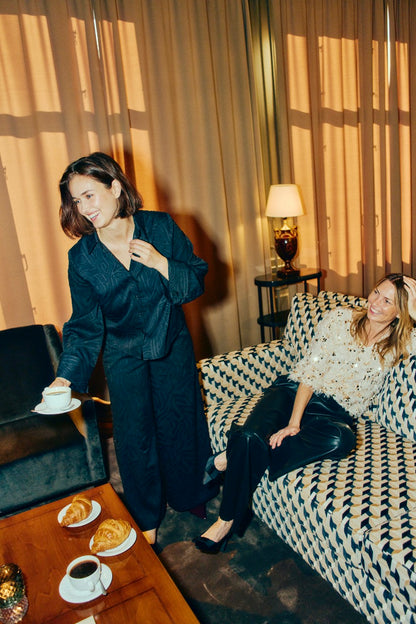 mønstrede sorte bukser mønstrede sorte bukser Freequent FQMINNA-PANTS Black