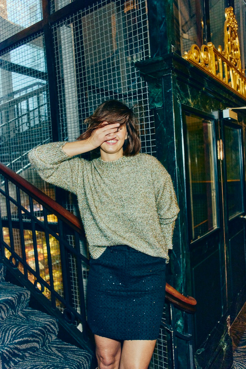 kort sort nederdel med palietter. Freequent FQSHOW-SKIRT Black