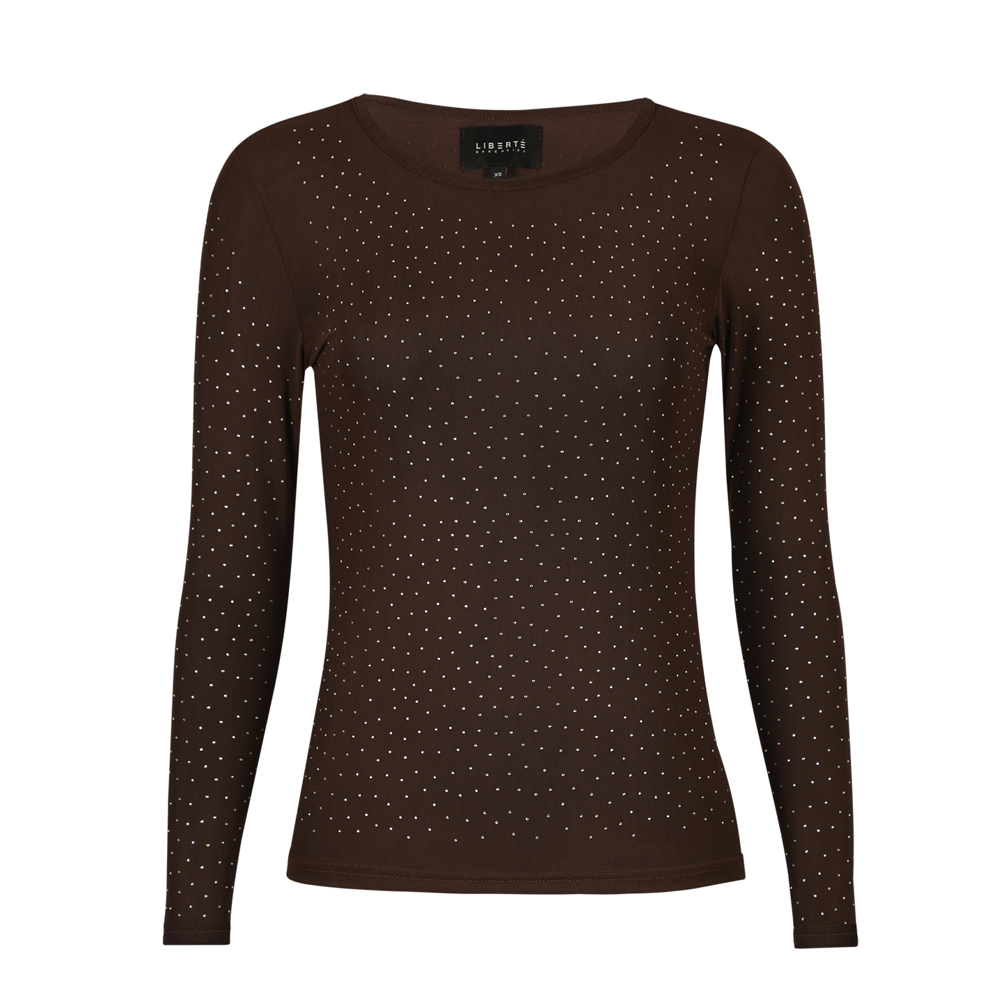 Liberté DARK BROWN DIAMOND DOT MESH LS SPARKLE TSHIRT