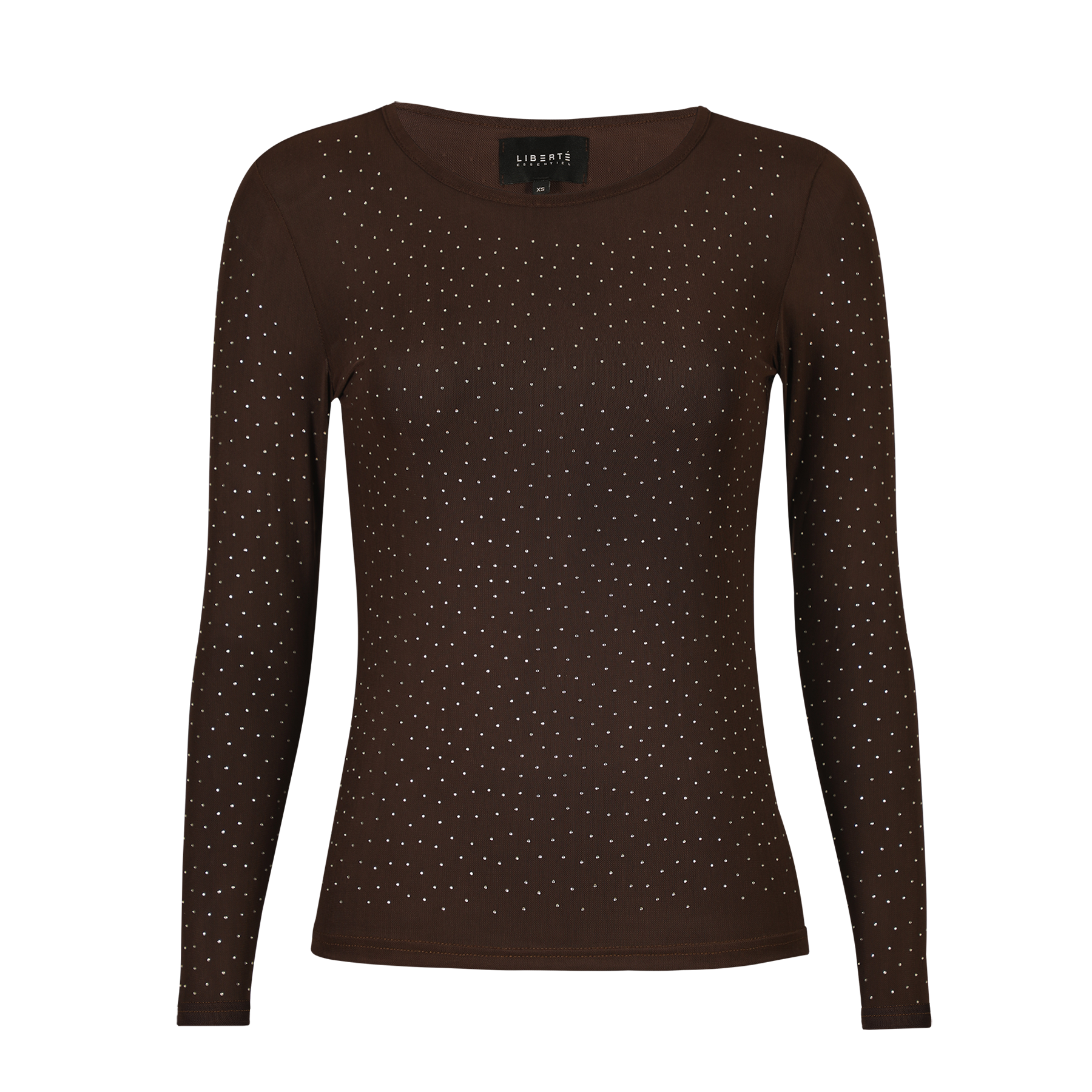 Liberté DARK BROWN DIAMOND DOT MESH LS SPARKLE TSHIRT