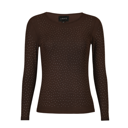 Liberté DARK BROWN DIAMOND DOT MESH LS SPARKLE TSHIRT