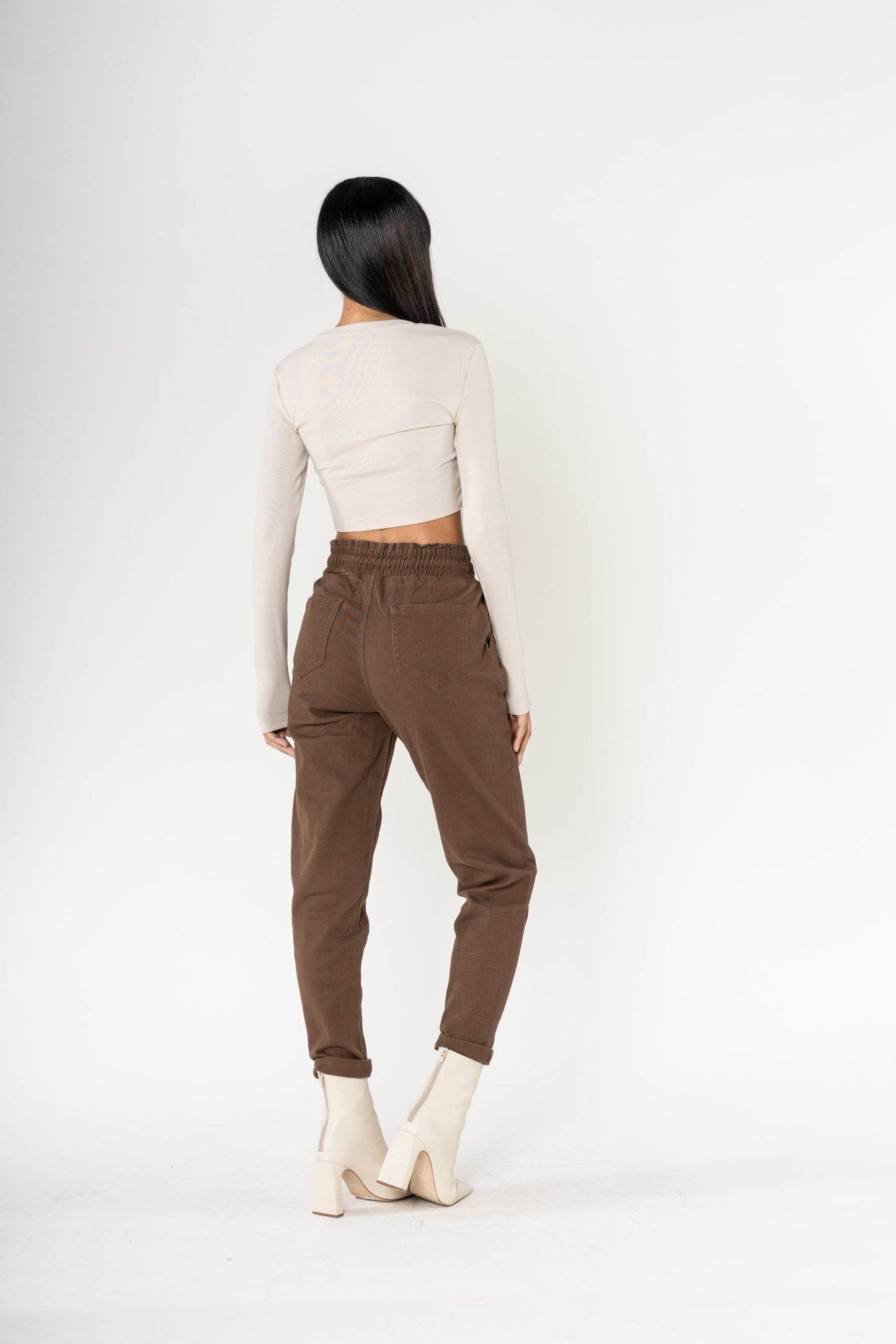 MIND by lene Canvas brun joggere med elastik i taljen PLUS SIZE