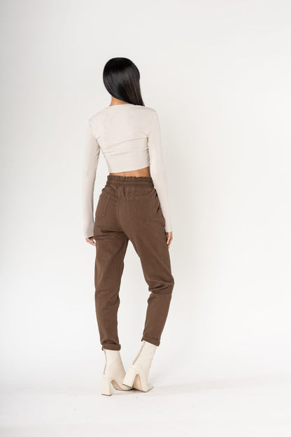 MIND by lene Canvas brun joggere med elastik i taljen PLUS SIZE