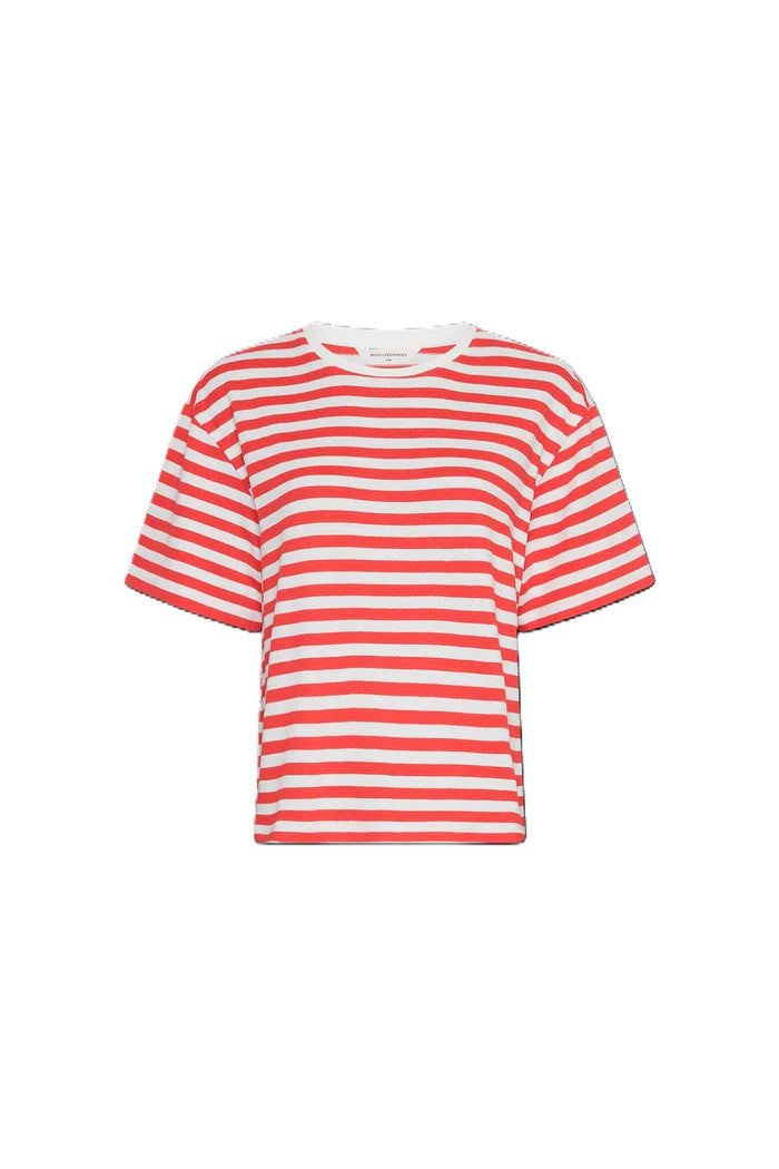 stribet t-shirt i rød og hvid med korte ærmer