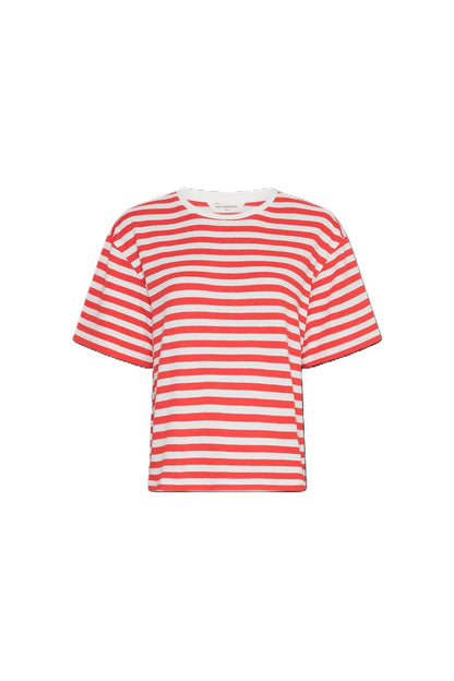 stribet t-shirt i rød og hvid med korte ærmer