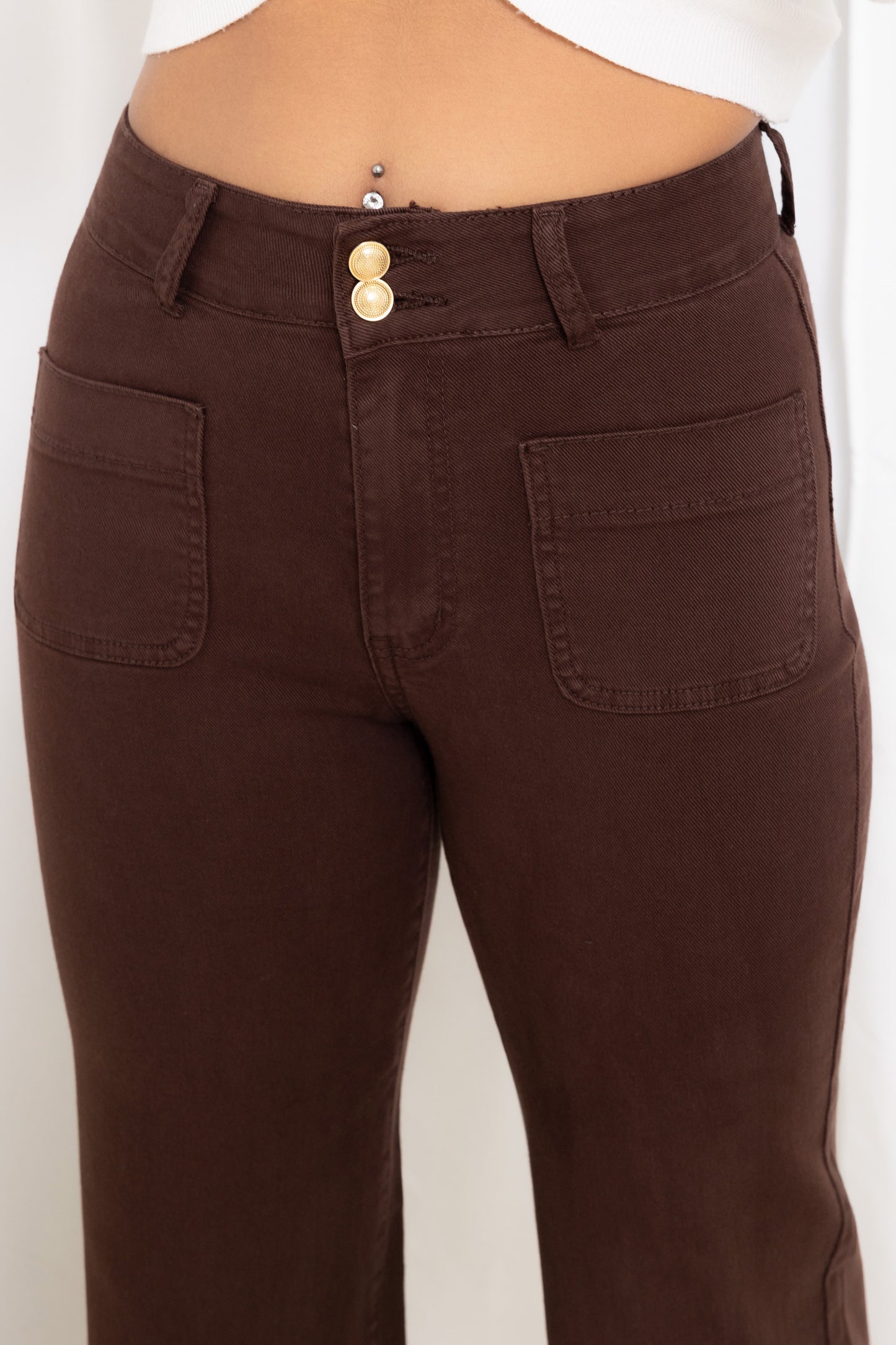 Mind by lene jeans med vide ben og strech | brun