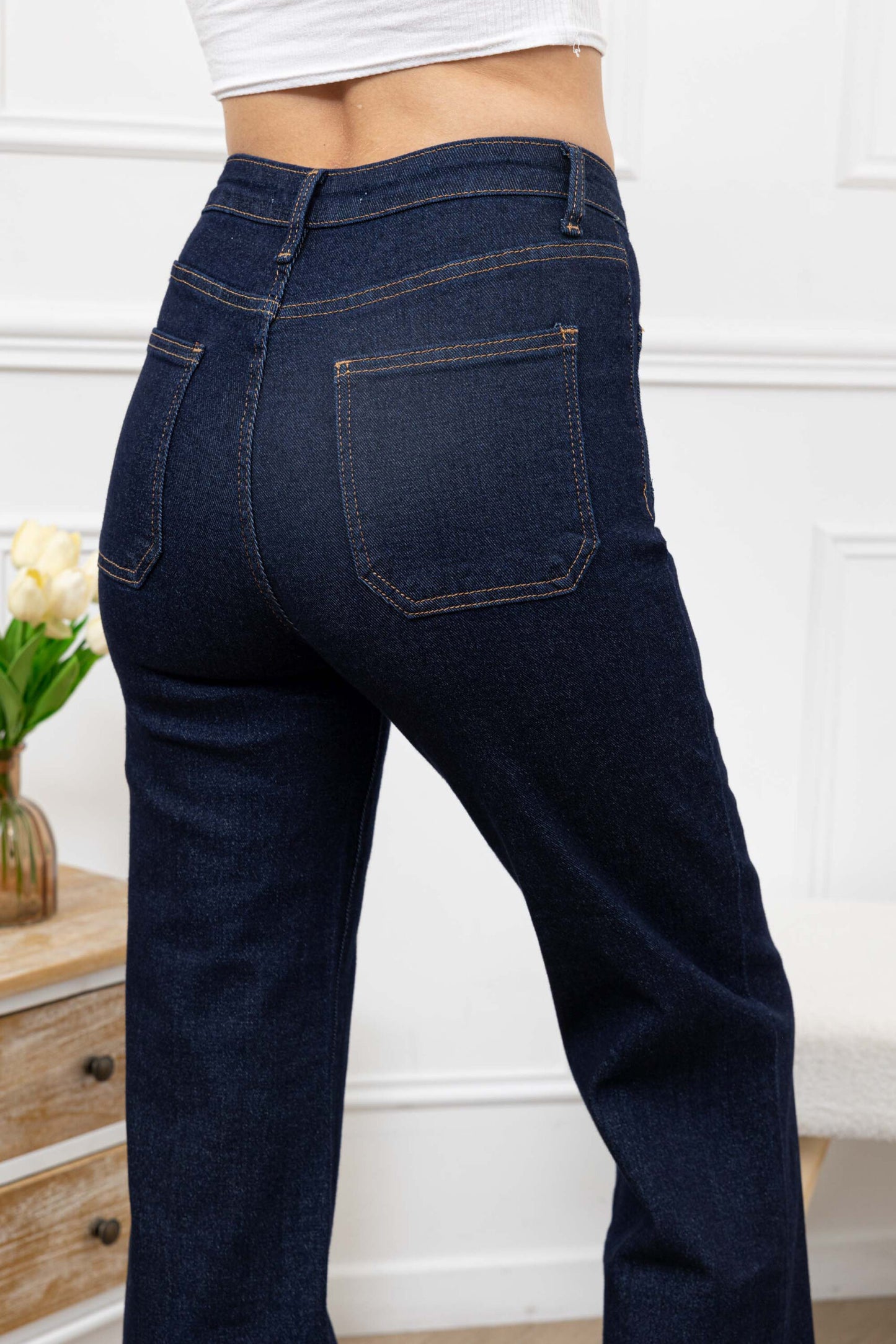 MIND by lene mørk jeans med knapper | dark blue