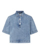 kortærmet denim skjorte t-shirt med tre knapper. PCKENYA SS A-SHAPE DENIM TOP BC Medium Blue Denim