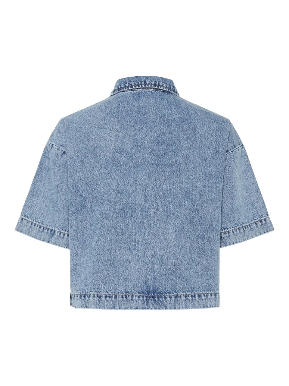 ryggen af kortærmet denim skjorte t-shirt. PCKENYA SS A-SHAPE DENIM TOP BC Medium Blue Denim