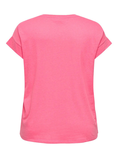 ryggen af pink t-shirt ONLY Carmakoma CARLIMLY TOP Pink Lemonade Melange