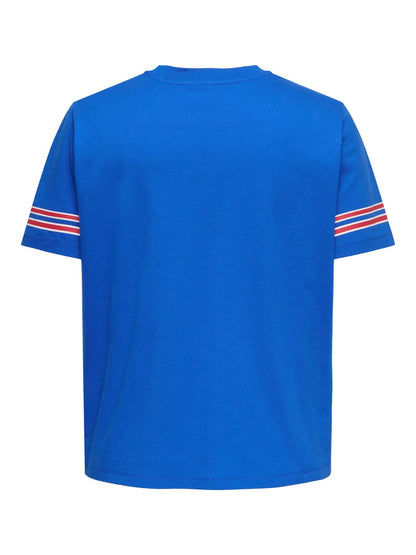 ryggen af blå t-shirt ONLY Carmakoma CARRINNA TOP Strong Blue MIAMI