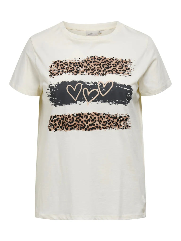 ONLY Carmakoma Cloud Dancer LEO HEARTS T-Shirt CARLEOLA SS O-NECK TEE