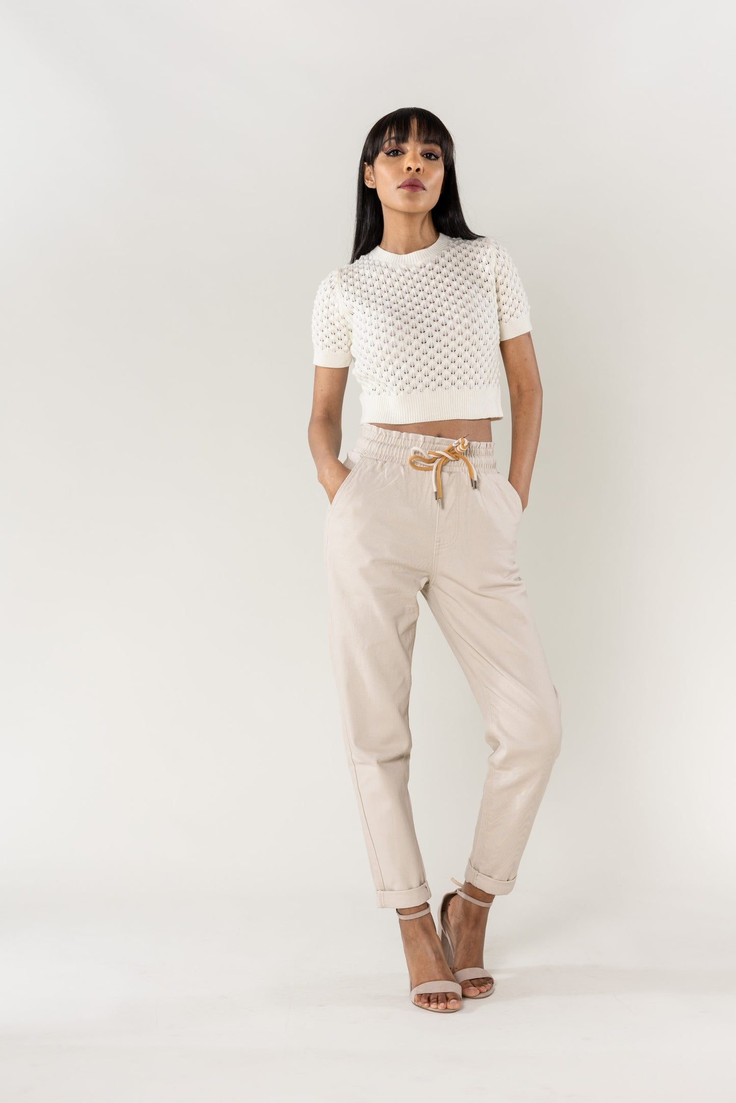 MIND by lene Canvas kit farvet joggere med elastik i taljen