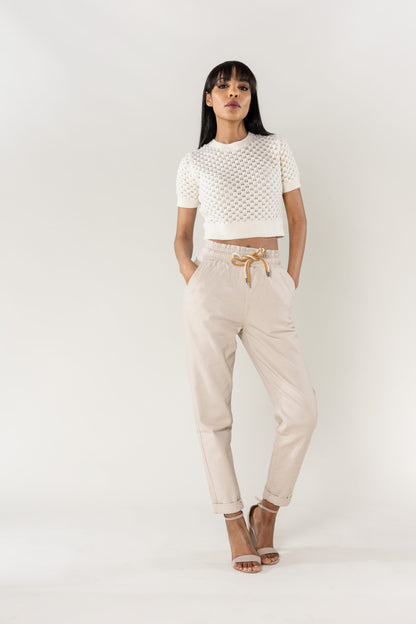 MIND by lene Canvas kit farvet joggere med elastik i taljen