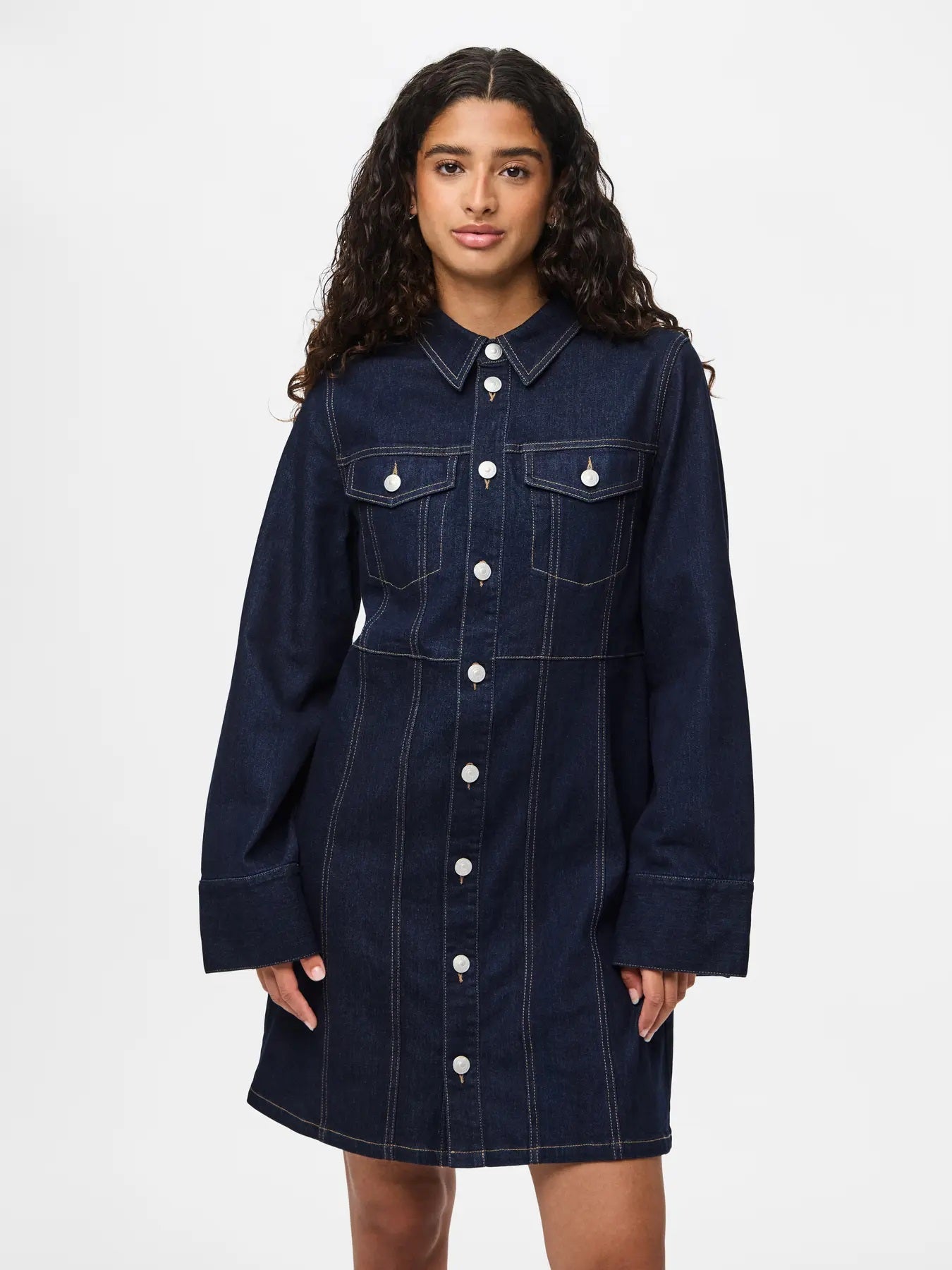 PIECES FEMMA LS SHORT DENIM DRESS | dark blue