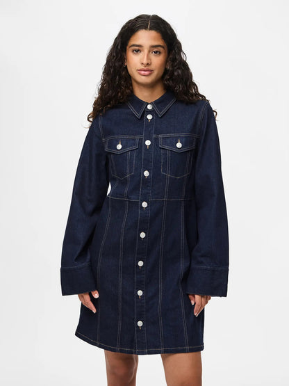 PIECES FEMMA LS SHORT DENIM DRESS | dark blue