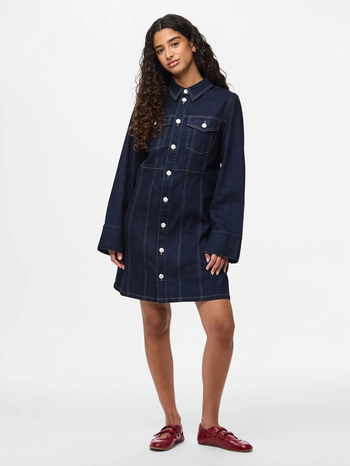 PIECES FEMMA LS SHORT DENIM DRESS | dark blue