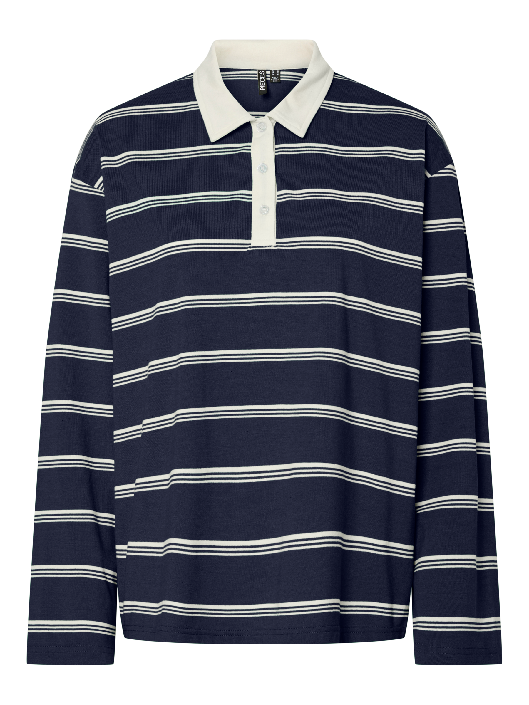 PIECES  PCSADIE LS POLO TOP JRS D2D | Maritime Blue Cloud dancer