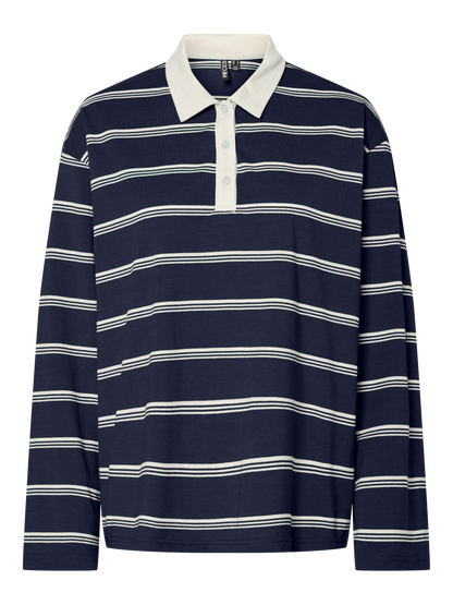 PIECES  PCSADIE LS POLO TOP JRS D2D | Maritime Blue Cloud dancer
