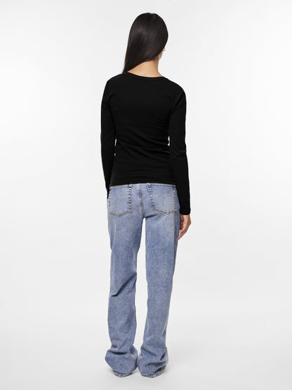 PIECES Black T-Shirt PCRUKA LS TOP NOOS BC