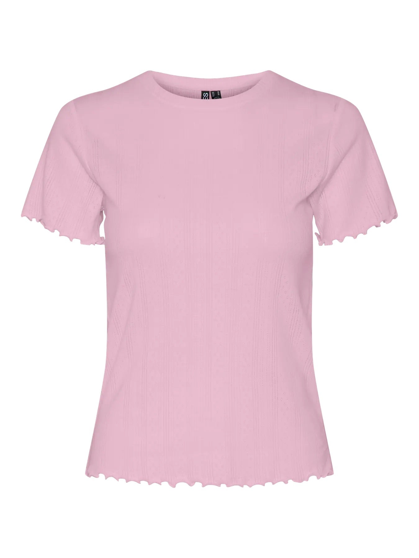 kortærmet lyserød t-shirt med bølget kanter og rund hals. PIECES PCFIA TOP Roseate Spoonbill