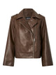 brun læderjakke PIECES PCJOSIE Coated Biker Jacket Hot Fudge Washed