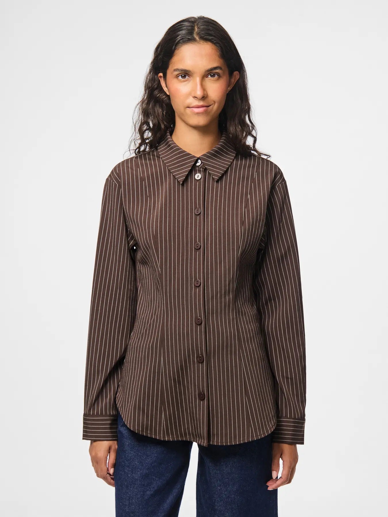 PIECES PCANJA LS FITTED SHIRT WVN D2D | Delicioso Pinstripe