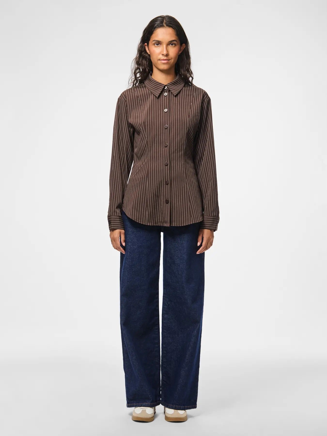 PIECES PCANJA LS FITTED SHIRT WVN D2D | Delicioso Pinstripe