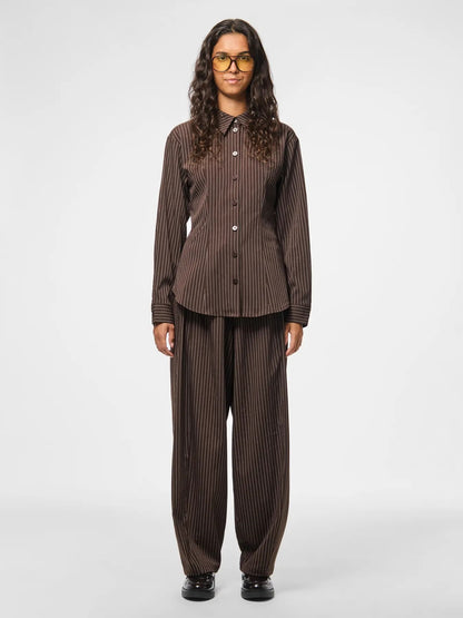 PIECES PCANJA LS FITTED SHIRT WVN D2D | Delicioso Pinstripe