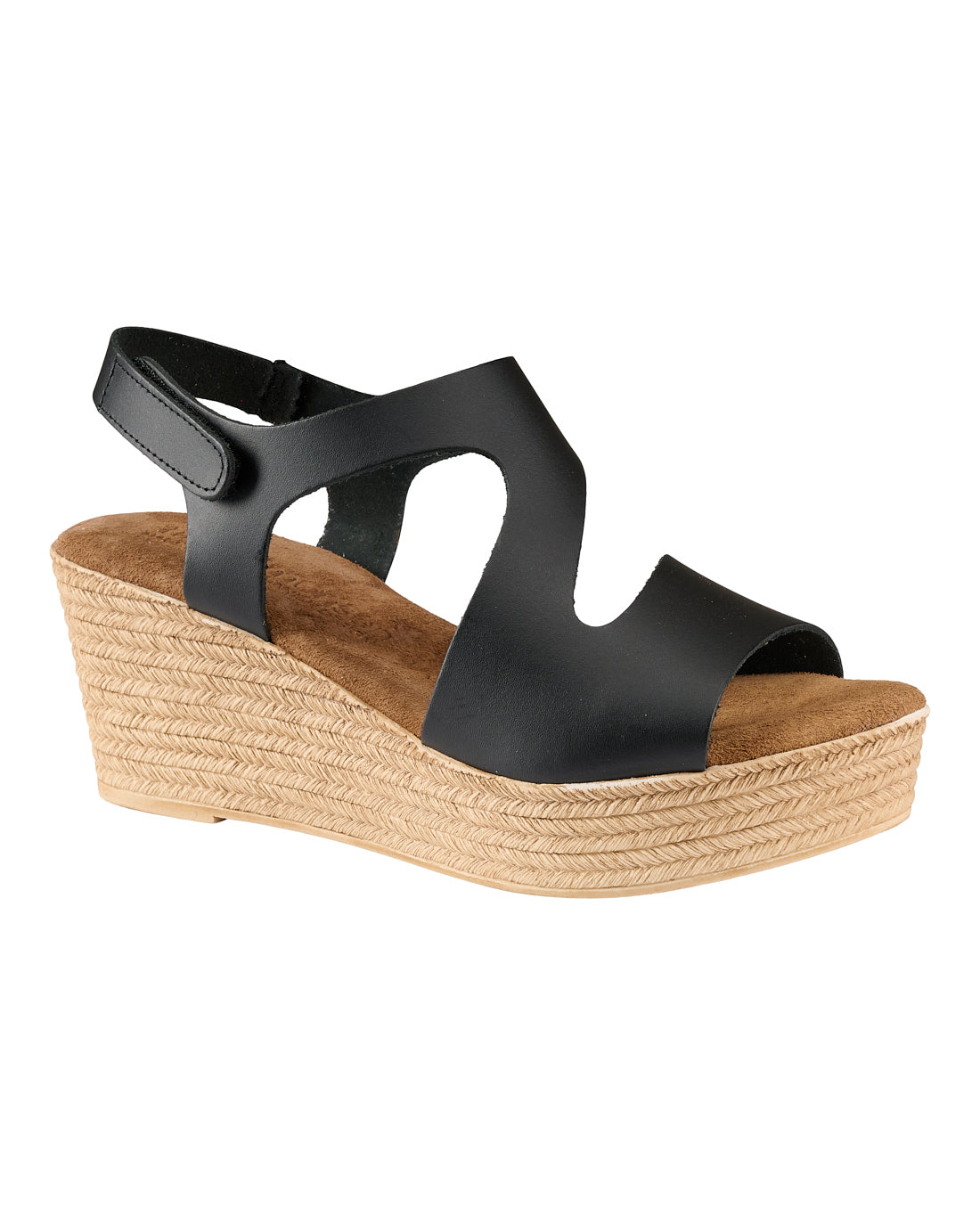 sandal i sort skind med kilehæl på 7 cm og en front på 3 cm. Tim & Simonsen Katia Nature Negro