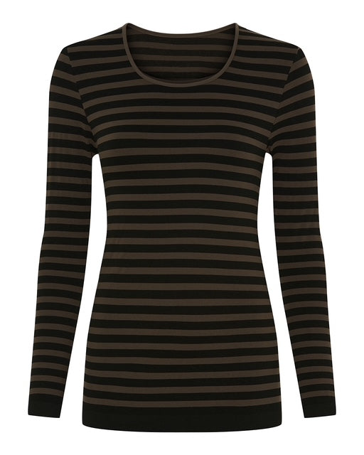 langærmet stribet bluse t-shirt i sort og brun. Tim & Simonsen Arianna T-Shirt LS Nero/noce