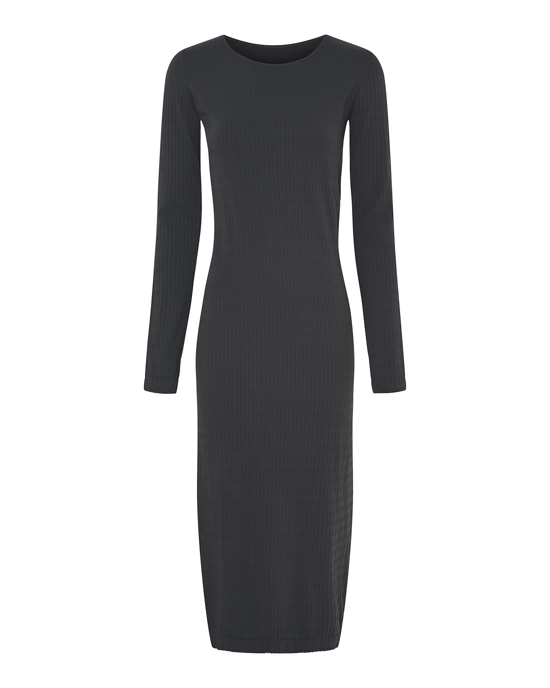 tætsiddende langærmet lang mørkegrå kjole Tim & Simonsen Joy dress LS Antracite