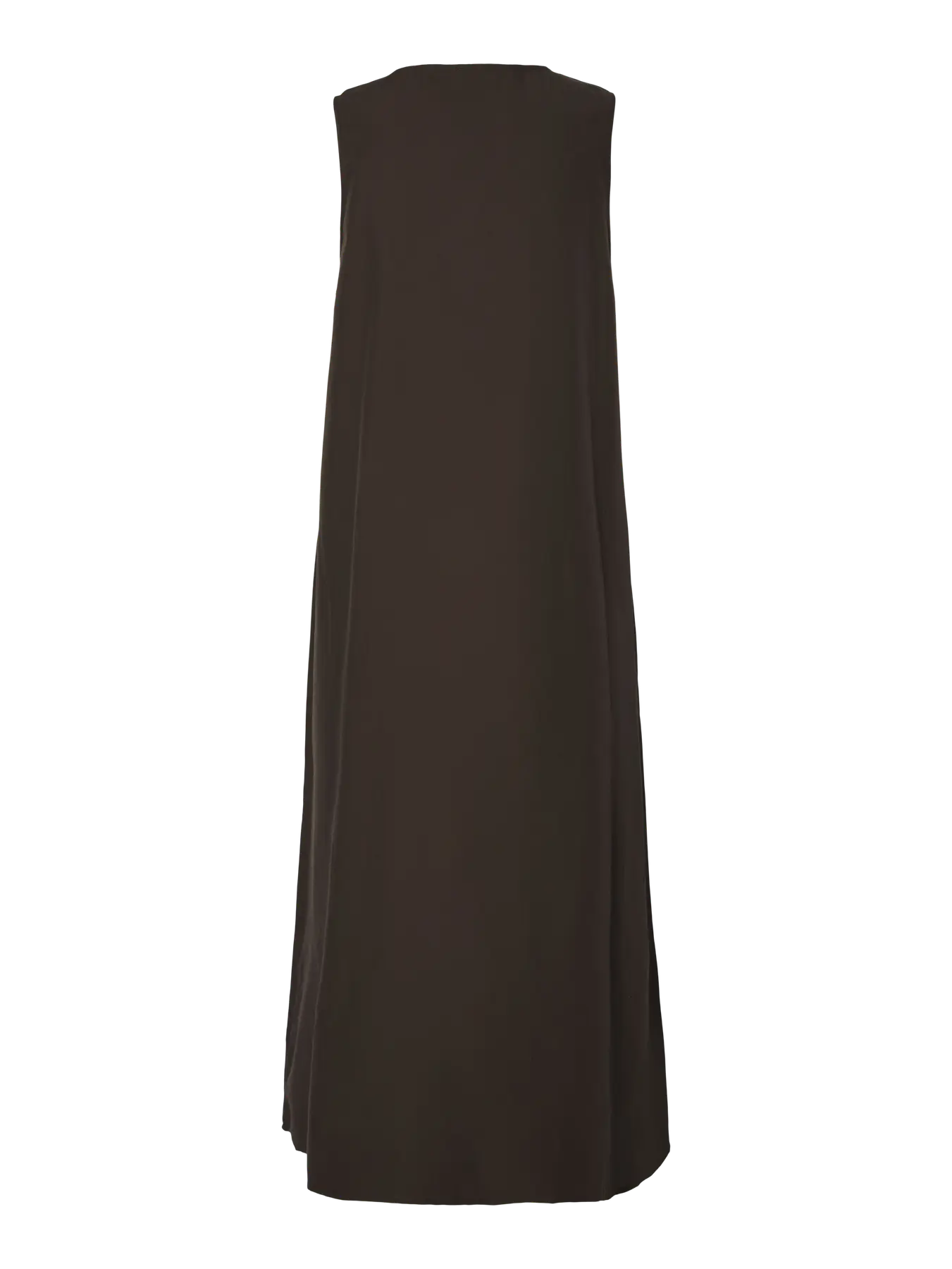 ryggen af ærmeløs lang brun kjole med bindebånd på fronten. PIECES PCJENNA Midi Tie Dress Delicioso