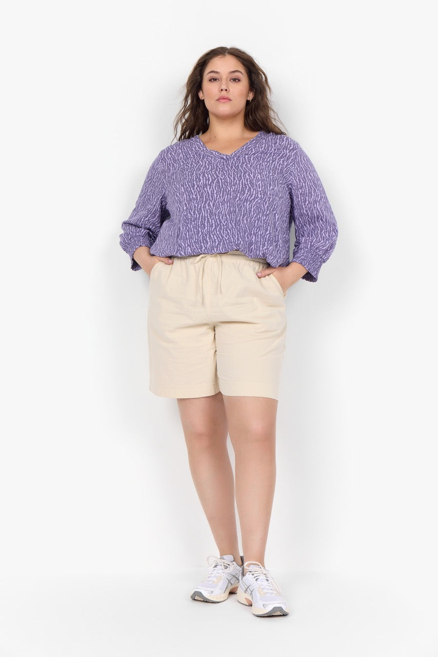 sandfarvet shorts med elastisk talje Wasabi WA-ERICA 1 SAND