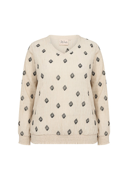 Wasabi Cream Blouse WA-VERMINA 2 mønstret bluse
