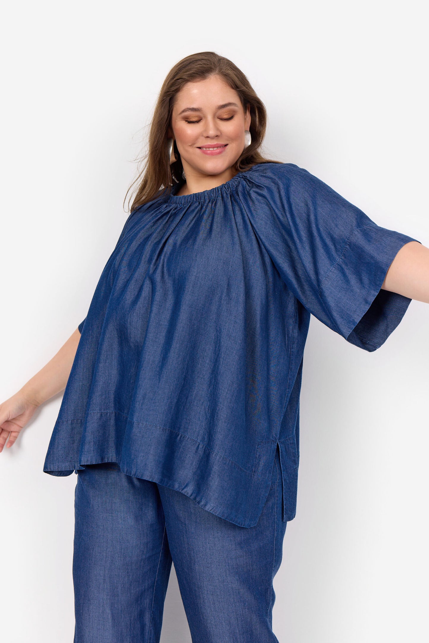 Wasabi Denim Blouse WA-FLORA 7 denim bluse korte ærmer