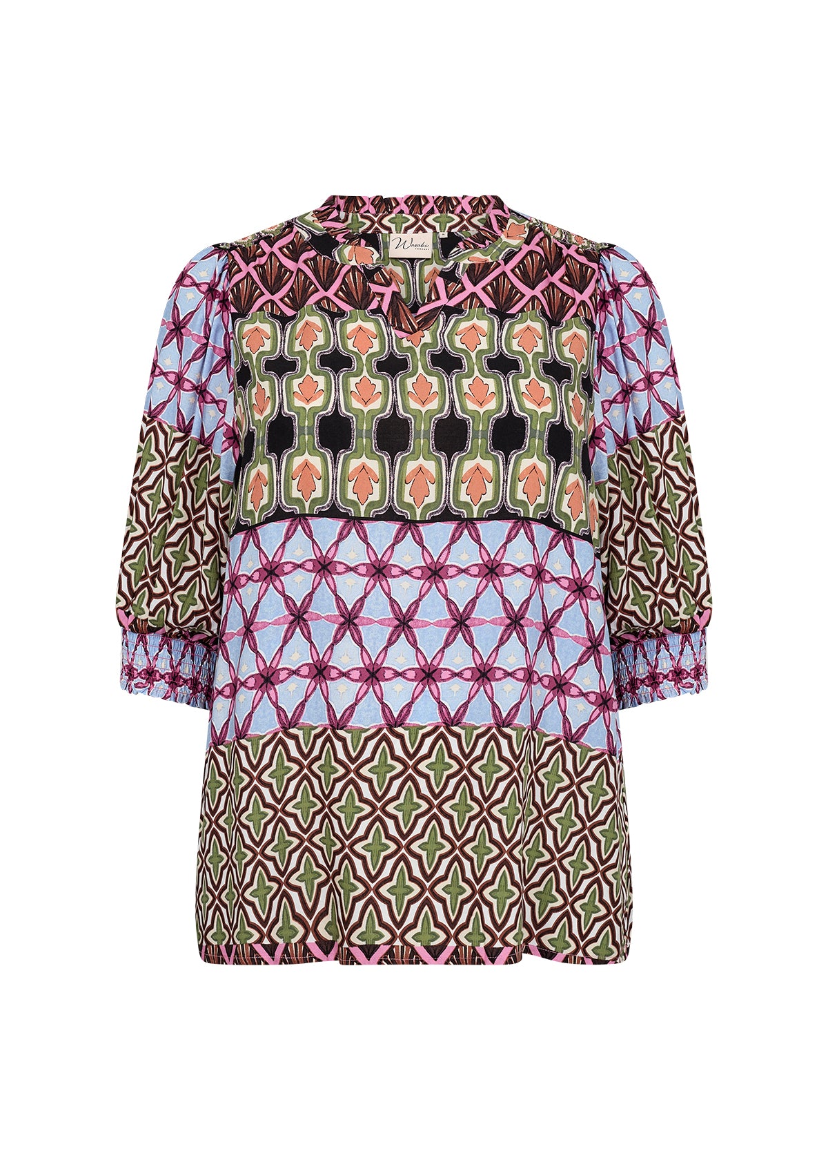 kortærmet mønstret bluse i mange farver. Wasabi WA-MELIKA 1 Bluse Wild Rose Combi