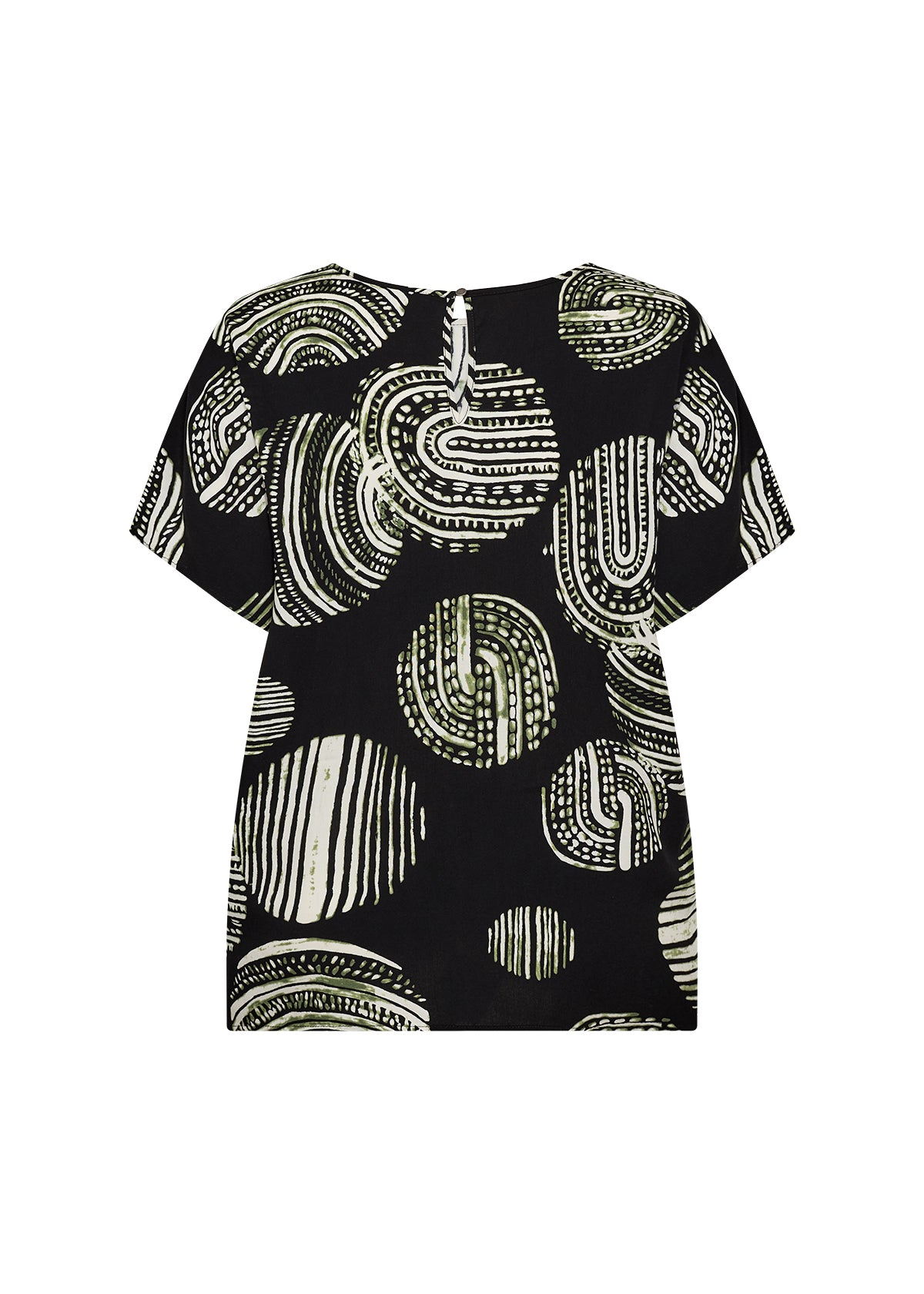 ryggen af mønstret t-shirt med korte ærmer og rund hals. Wasabi WA-MEDINE 1 T-shirt Black Combi