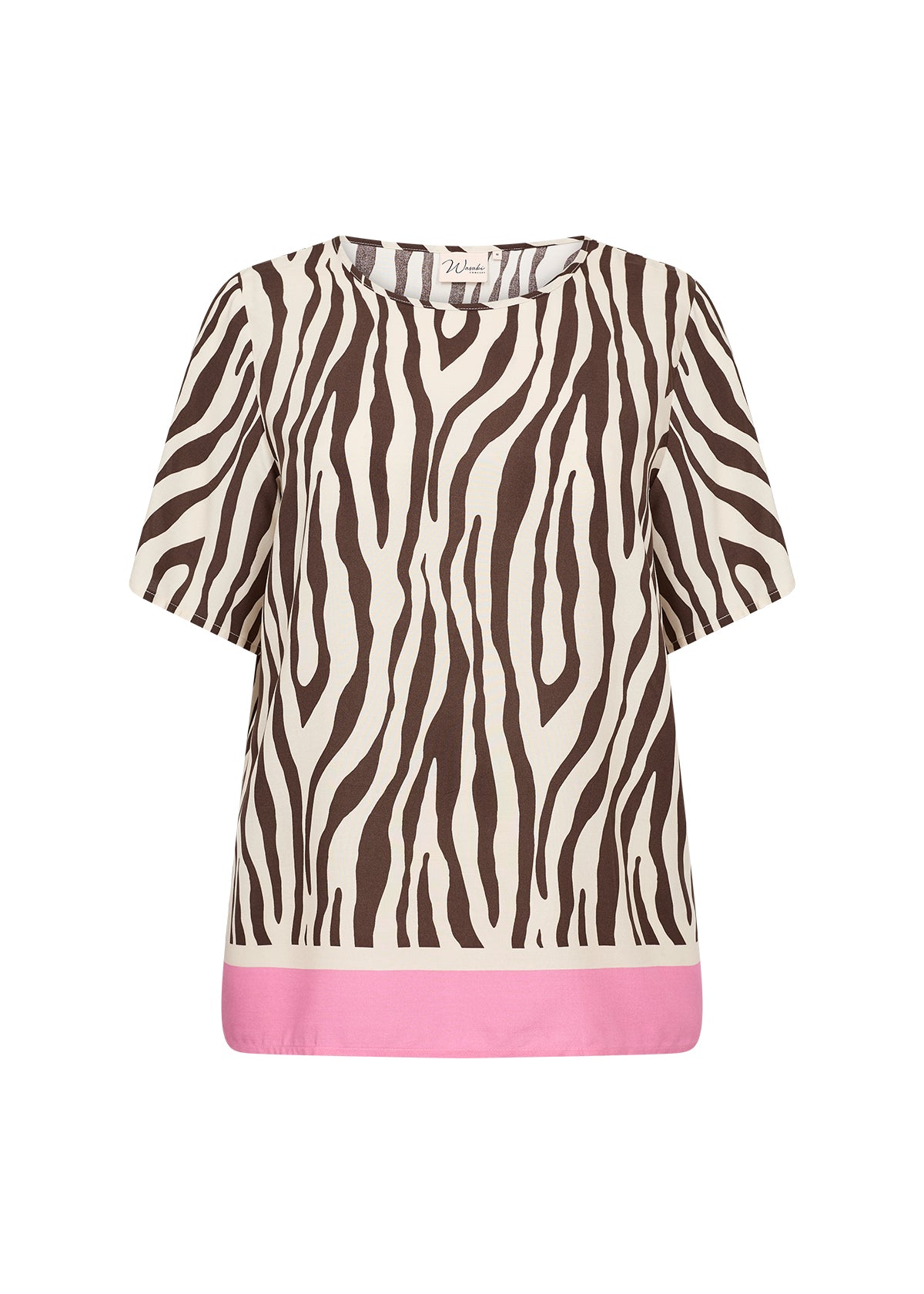 kortærmet mønstret t-shirt med zebraprint og en pink kant forneden. Wasabi WA-MANDIE 1 T-shirt Hot Fudge Combi