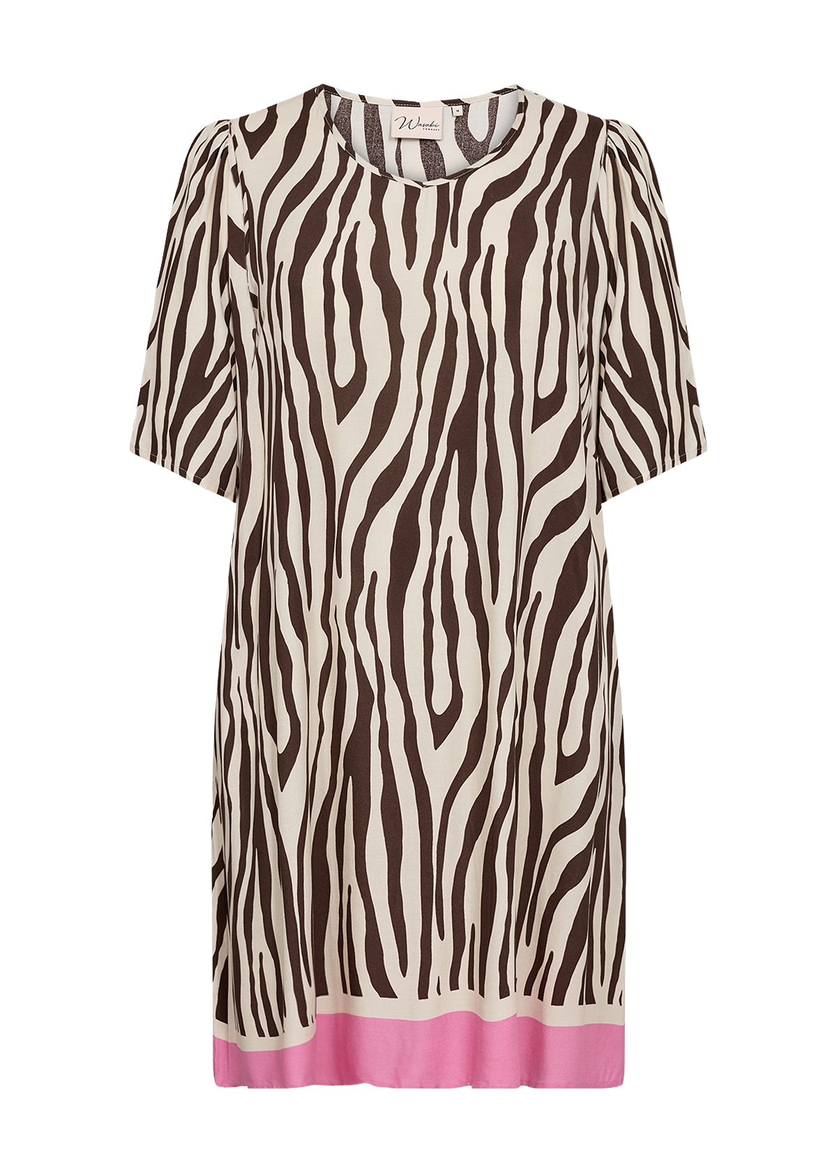 kortærmet mønstret kjole med zebraprint og pink bundkant. Wasabi WA-MANDIE 4 Kjole Hot Fudge Combi