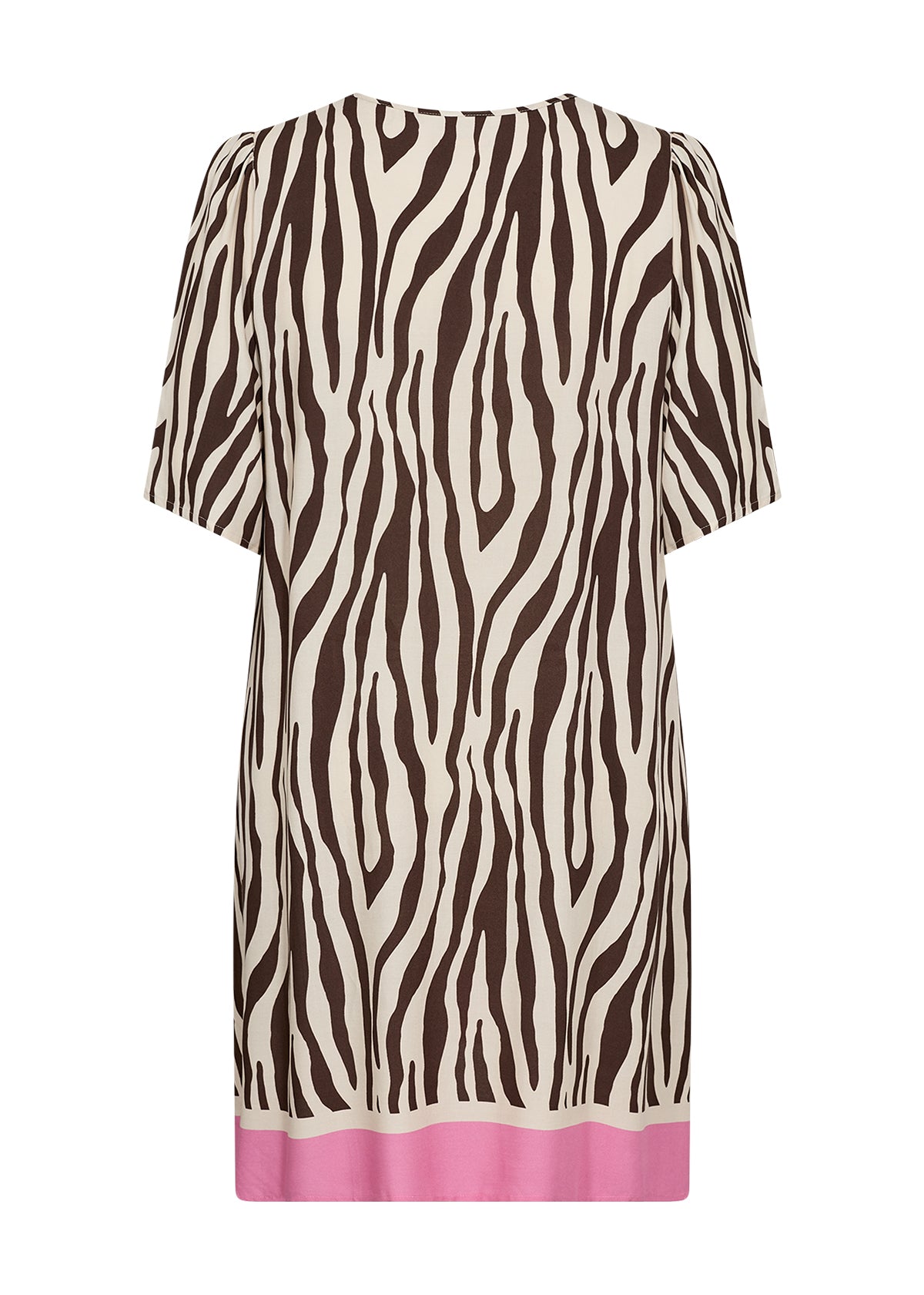 ryggen af kortærmet mønstret kjole med zebraprint og pink bundkant. Wasabi WA-MANDIE 4 Kjole Hot Fudge Combi