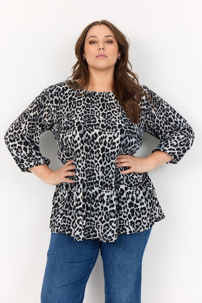 model med leo bluse sort hvid 3/4 ærmer. Wasabi 9999C BLACK COMBI BLOUSE-W WA-VANJA 1